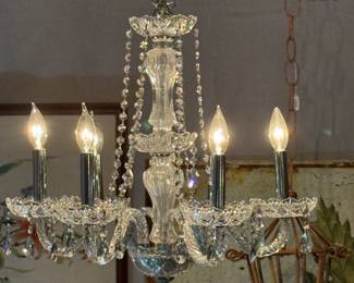 antique crystal and glass chandelier with six lights