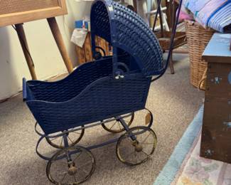 Early 1900s doll buggy or pram meal with wood handle