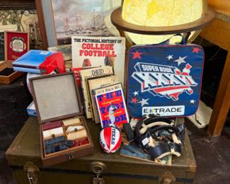 vintage lit glove, trunk and other memorobilia