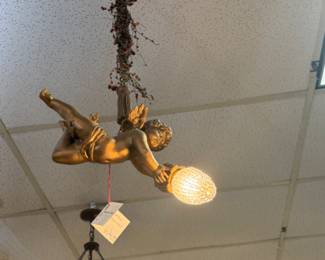 antique french cherub hanging lamp circa 1910-1915