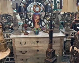 Bleached Wood Marble Top Commode, and more