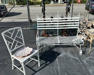 Wrought Iron Settee, Chippendale Side Chair