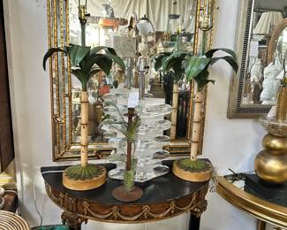 Pair Vintage Italian Palm Tree Lamps, Pair Springer-style Stacked Lucite Lamps, Italian Neoclassical Demilune