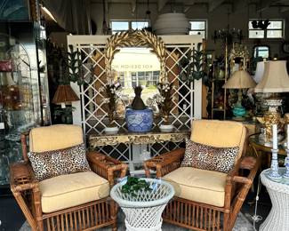 Pair Palechek Presidential Pencil Reed Nantucket Lounge Chairs