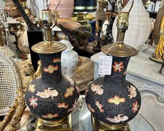 Pair Chinese Famille Noir Vase Lamps