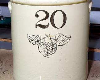 20 Gallon Stoneware Crock With Leaf Design
