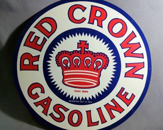 Red Crown Metal Gasoline Sign