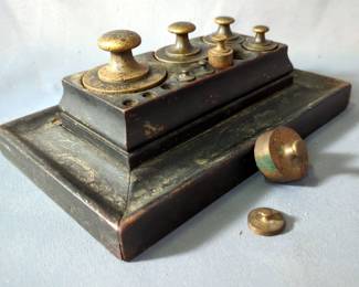 Apothecary Weights In Wooden Tray