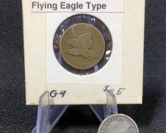 1858 Flying Eagle Penny And 1899 Barber Dime