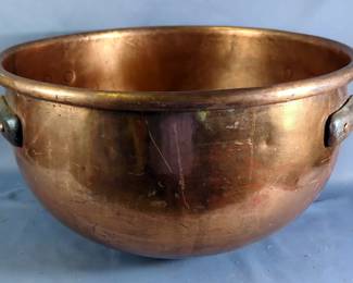 Vintage Hammered Copper Tempering Bowl With Cast Iron Handles