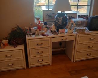Part of the bedroom set - nightstand, desk, small dresser.  Off-white wicker look