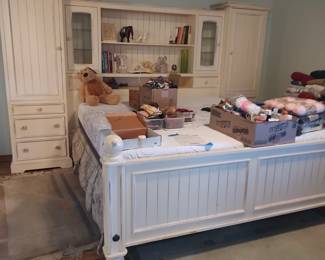 Stunning (and large) shabby chic king bed with bookcase headboard and storage.