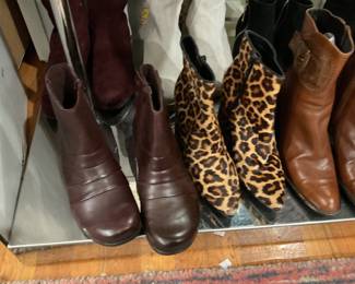 Assorted Leather, suede, and horsehair boots. Salvatore Ferragamo, Coach, Ugg, Clark, Naturalizer