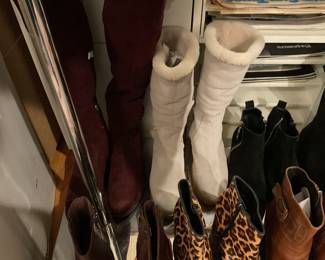 Assorted Leather, suede, and horsehair boots. Salvatore Ferragamo, Coach, Ugg, Clark, Naturalizer