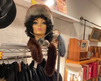 Vintage sheepskin hat and real fur collar
