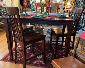 Solid wood high top dining table with chairs (length=4’ width=3’ height=3’) $400 + tax