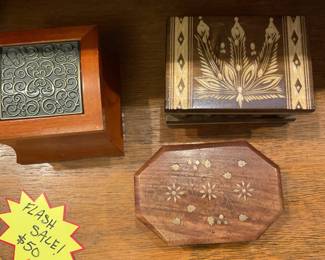 Vintage hand carved wooden jewelry boxes