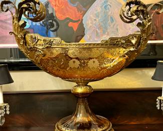Monumental Centerpeice in Amber with Figural Ormolu Mounts