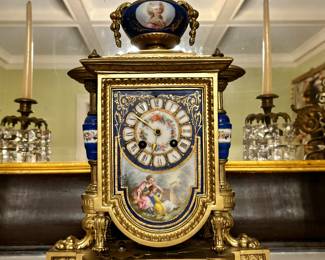 French Louis XV Style Ormolu and Porcelain Mantel Clock