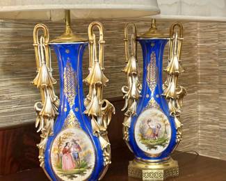 Pair of Vieux Paris Vases turned into Lamps