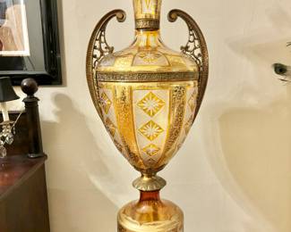 Monumental French Empire-Style Cut Glass Urn on Pedestal with Gilt Bronze Mounts and Ornate Handles (1 of 2)