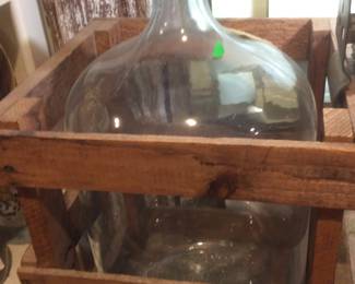 Vintage 5 gallon bottle and crate