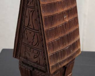 Hand-carved wooden model of a Fijian Bure Kalou, or spirit house/temple