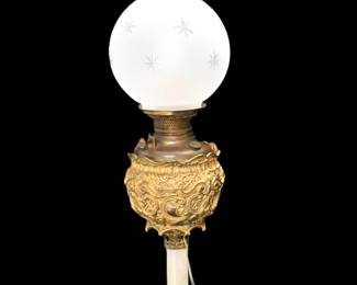 Antique B&H (Bradley & Hubbard) Bronze-Gilt Oil Lamp, Converted to Electric - Marked "Applied For