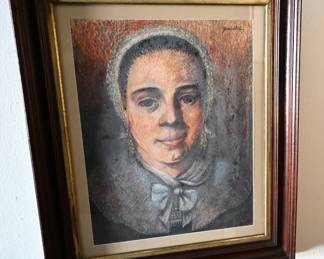 George Milton (American, 20th C.) "A Dutch Woman" Crayon after Frans Hals, 1982