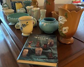 Assorted Weller pottery.  Some pieces over 100 years old.