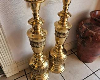 Pair of tall and heavy brass candle holders $60