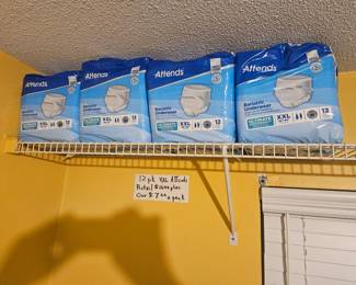 Cases of XXL attends under garment diapers New $7 a pack
Way lower than retail
( Buy them all for bigger discount)