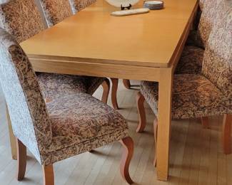 Long, Solid Wood Dining Table with 10 Upholstered Chairs