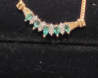 14K necklace with Diamonds and Emeralds