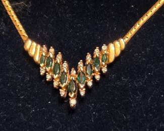 14K necklace with Diamonds and Emeralds