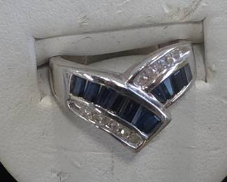 14K White Gold, Diamonds, and Sapphires ring 