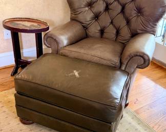 Sherrill tufted leather chair and ottoman
