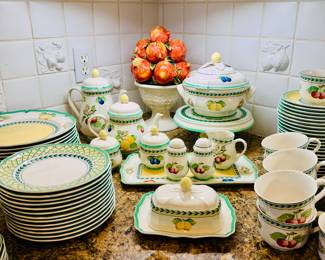 Villeroy and Boch "French Garden Flueuence" tableware.  Dinner plates, salad plates, bread plates, cups, cereal bowls, serving pieces, tea set, tureen