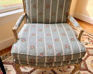 Custom upholstered Bergere style armchair