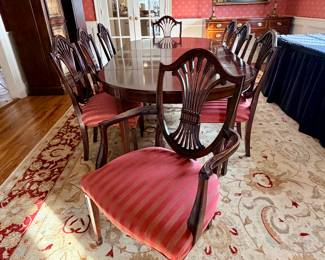 Federal Mahogany shield backed dining chairs. (2) Shield armchairs and (4) side chairs.  Attributed to Stickley.