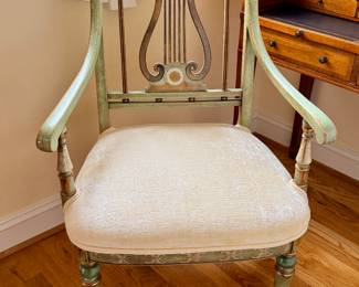 Vintage Galimberti Limo armchair, made in Italy.  Hand painted frame with gilt accents.  