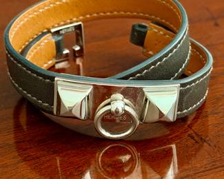 Hermes Leather Rivale double tour wrap bracelet