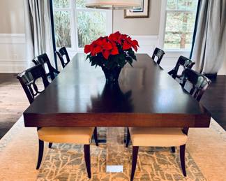 Thomas Pheasant Dining Chairs , Alan Knight Ribbon Cross Table with Lucite Base