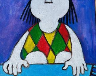 Whimsical painting of a woman.