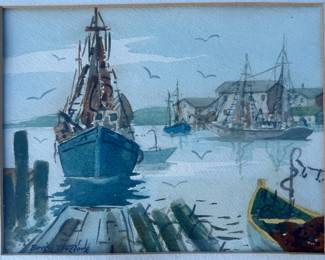 Harbor scene water olor.