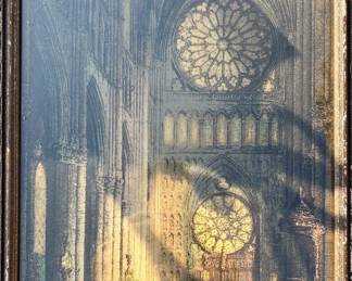 19th century hand colored lith of a church interior.