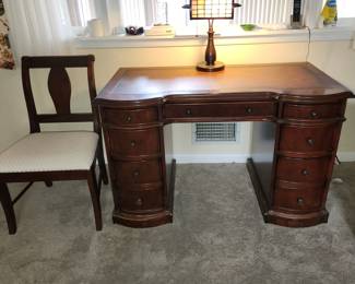 Leather top desk by Hooker, finished all 4 sides