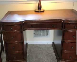Desk by Hooker, finished all 4 sides, leather top