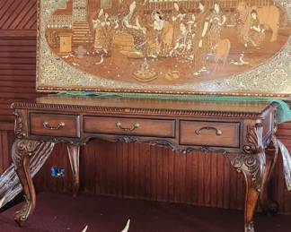 Executive, ornate desk by Hooker. Finished all 4 sides