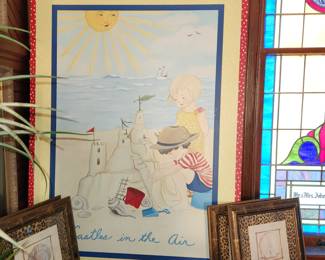 3 panel, custom artwork by Baltimore artist. Commissioned for a child's room, each has a heavy duty hanger.